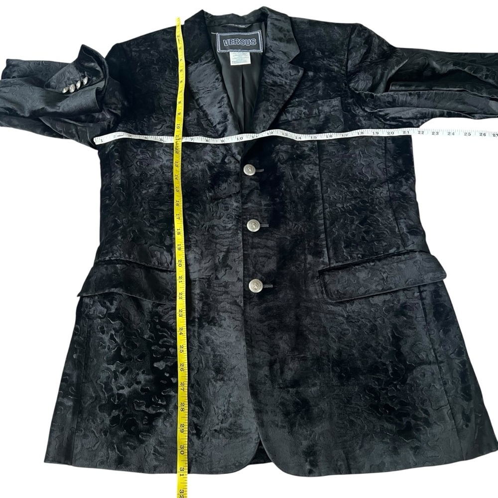 VTG Versus Versace Black Velvet Jacquard Blazer Lion Head Buttons Rockstar Vibes - Picture 10 of 15